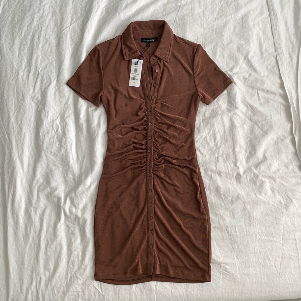 NWT Dynamite Elia Button Front Mini Shirt Dress